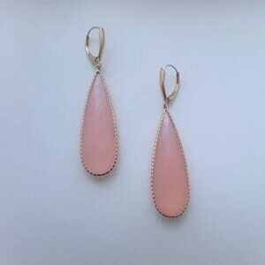 Vintage 14K Yellow Gold Bezel Set Faceted Rose Pink Quartz Drop Dangle Earrings